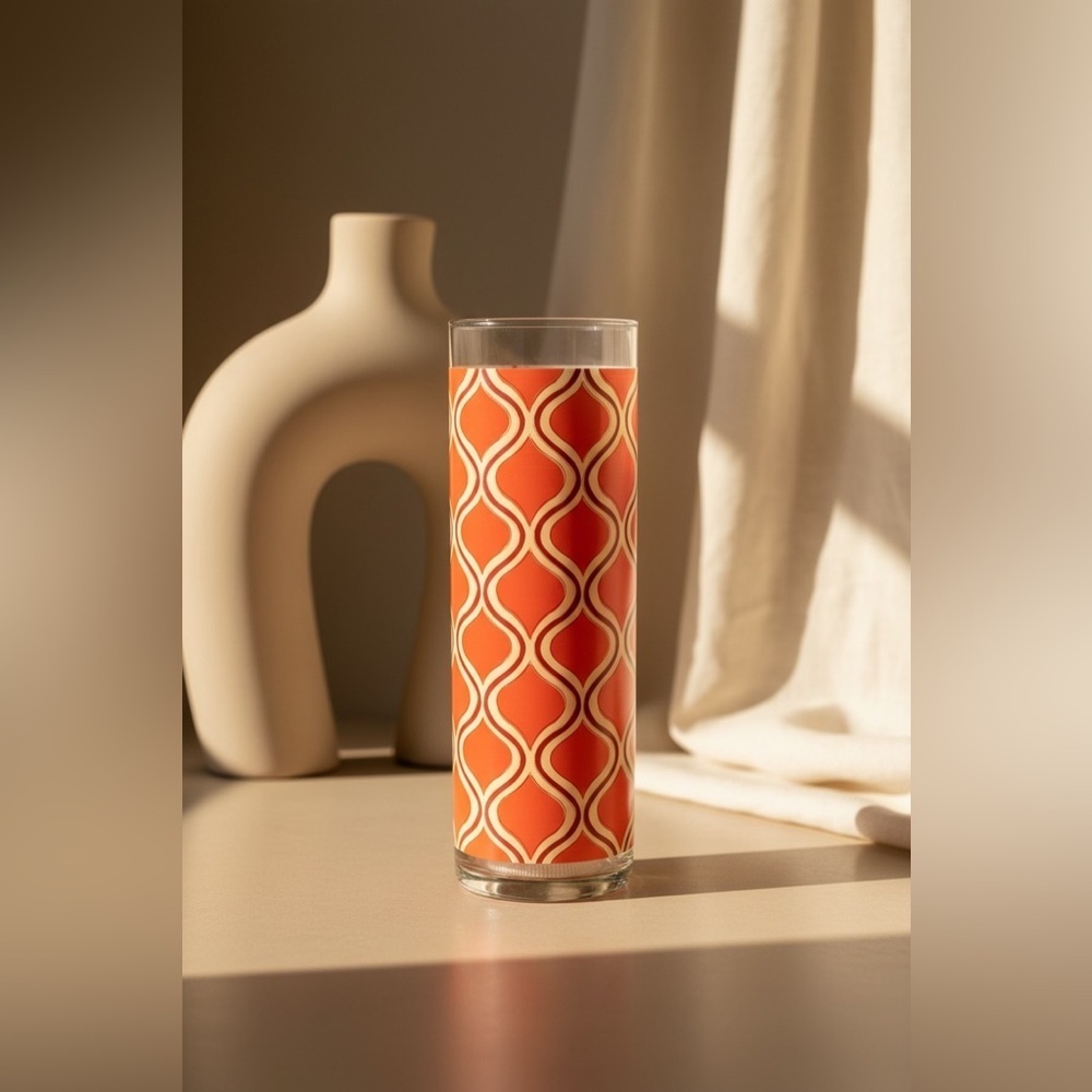 Vintage Libbey Orange Geometric Glass Vase Mid Century Modern 10” - Picture 4 of 7